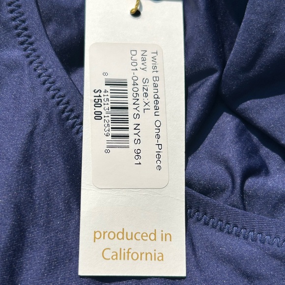 Draper James Swimsuit Navy Blue One Piece Bathing Twist Bandeau Size XL NWT - Picture 10 of 13